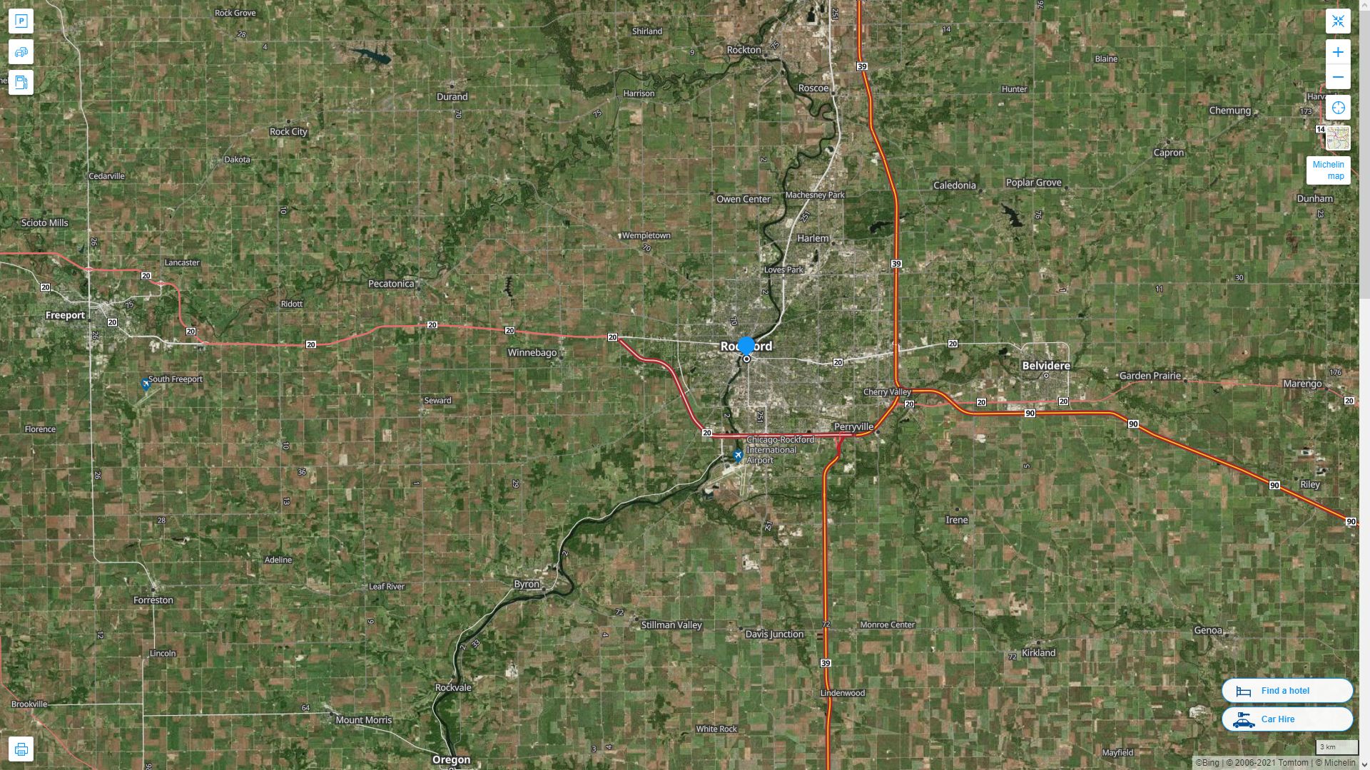 Rockford illinois Highway and Road Map with Satellite View